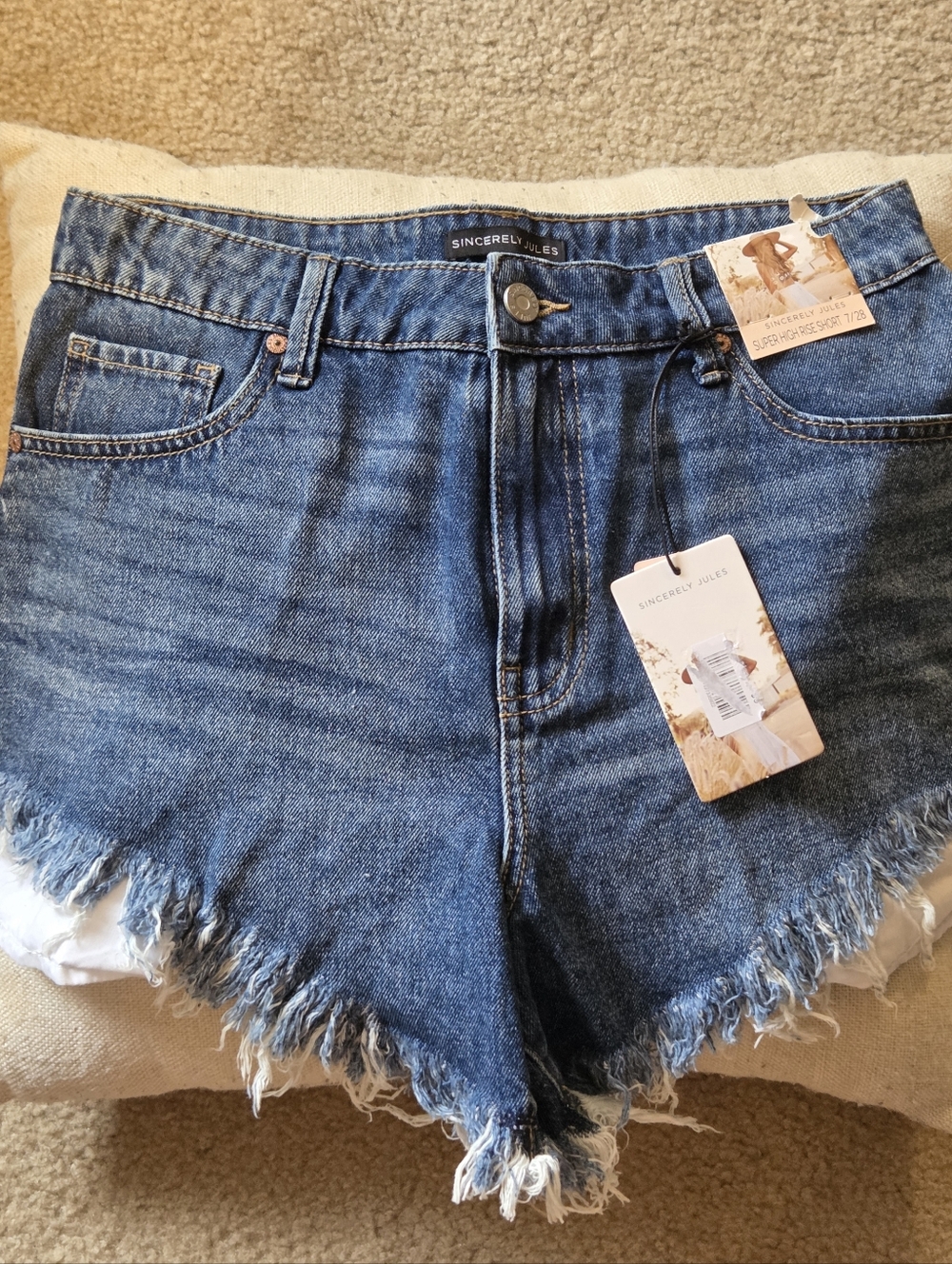Sincerely Jules Blue Frayed Hem High-Rise Denim Shorts